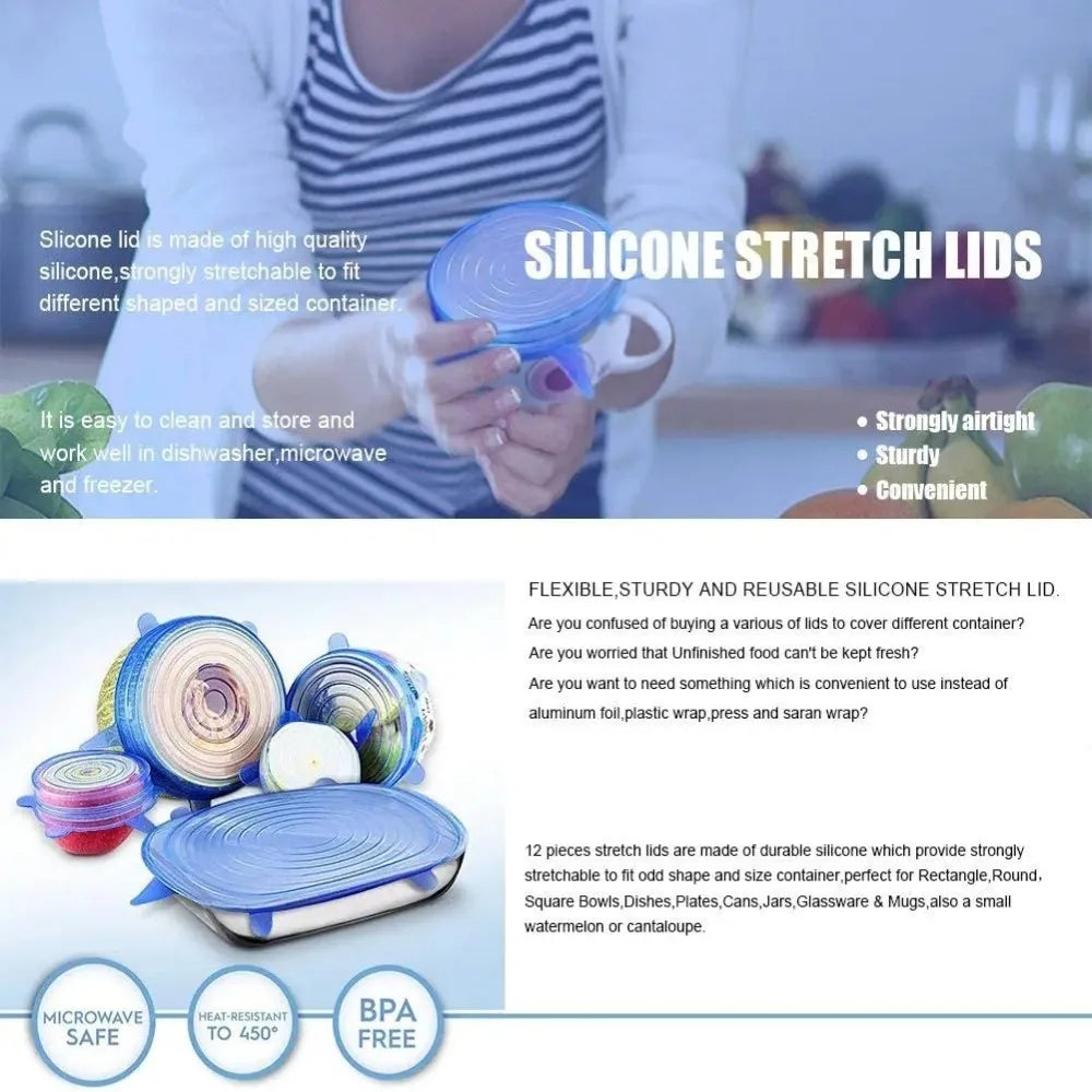 6PCS New Reusable Fresh-keeping Cover Kitchen Gadgets Non-slip Silicone Lids Stretch Bowl Cap