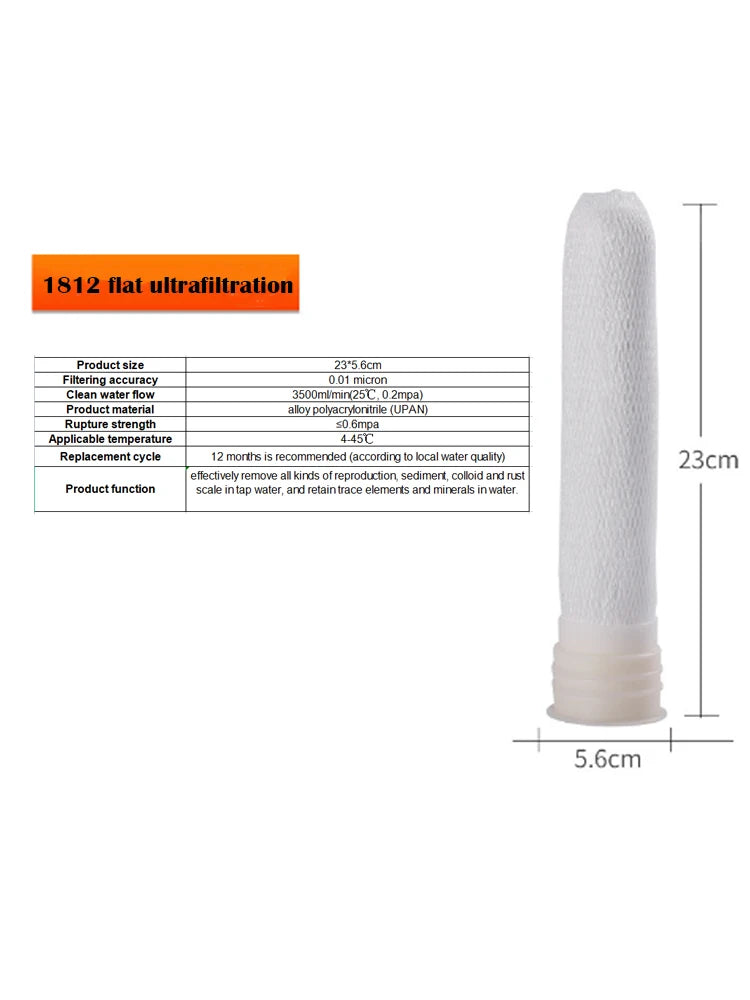 10 inch/1812 ultrafiltration membrane filter element household water purifier flat socket hollow fiber 0.01 micron UF membrane
