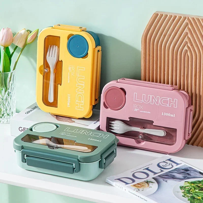 Portable Lunch Box for Office School Bento Box with Fork and Spoon Microwavable Food Container Leakproof Lunch Box