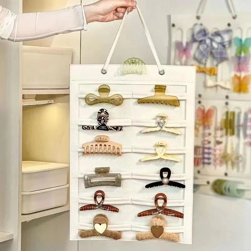 Hanging Hair Claws Clip Storage Pink Organizer For Women Girls Felt Headbands Display Hairpin Sunglasses Accessories Holder Bag