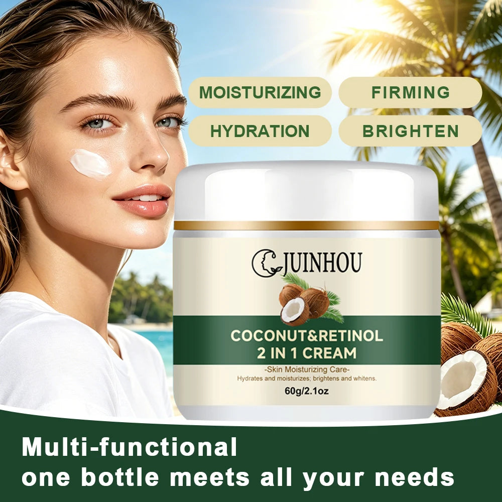 JUINHOU Coconut Oil Moisturizing Set Cream & Serum Controls Oil Hydrates Soothes Sun-Induced Redness Suitable For Daily Skincare