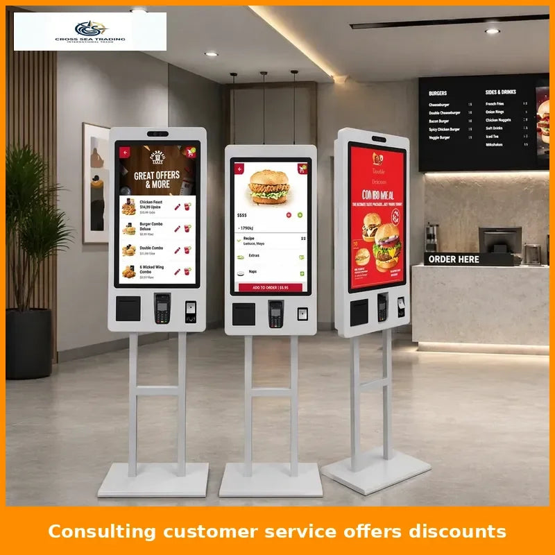 Restaurant 24 27 32 inch touch screen cashless POS fast food self-service order payment end point kiosk floor machine