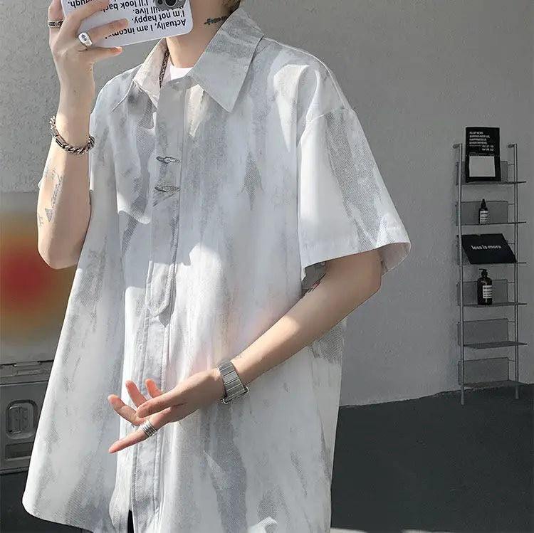 LEGIBLE Spring Summer Solid Shirts Men Casual Oversized Three Quarter Shirts Male Loose Fit Shirt for Man