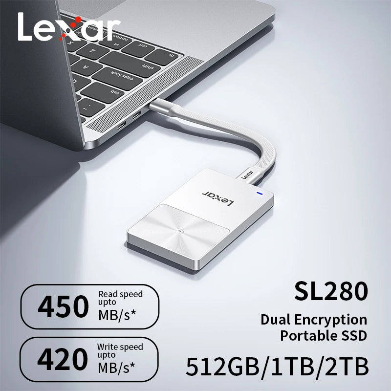 Lexar TouchLock Portable SSD Encryption Solid State Drive 512GB 1TB External Hard Drive USB 3.2 Type-C PSSD for iPhone 15 16 17