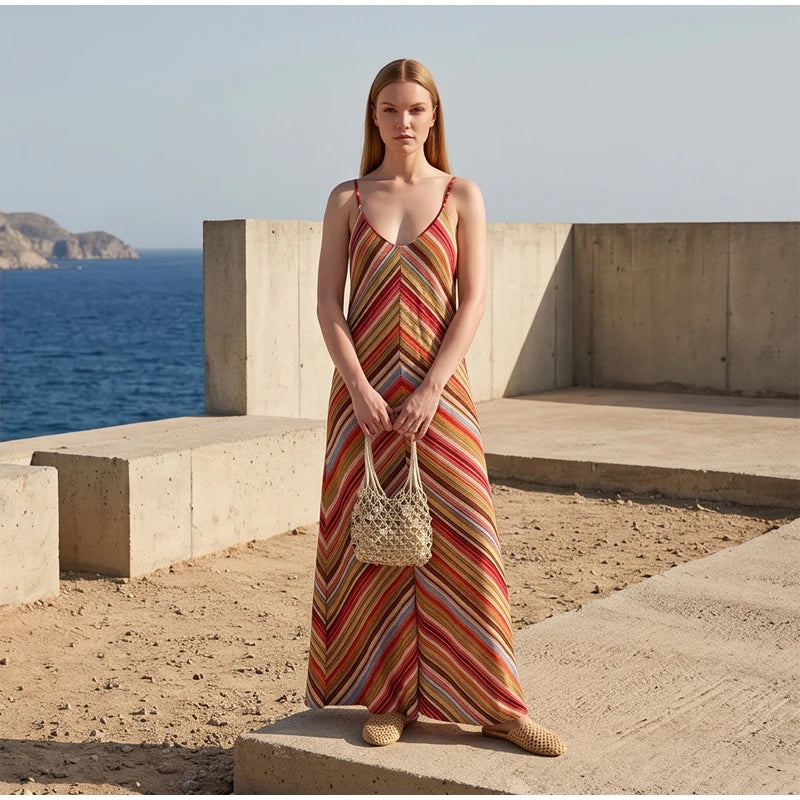  Women Sexy Color Blocking Halter Maxi Dresses Elegant Backless Off shoulder Sleeveless Slim Gowns 2026 New Lady Party Vestidos