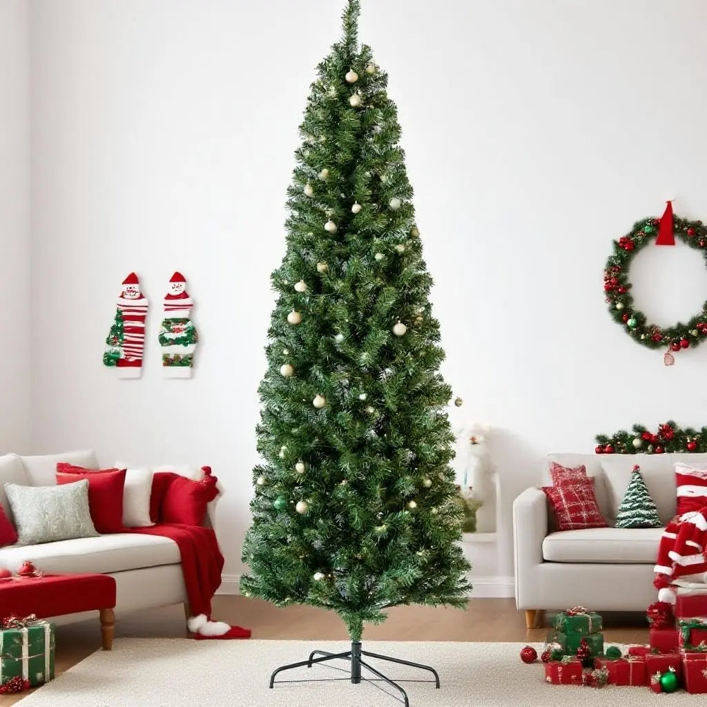Garvee 6.5ft Pre-Lit Slim Pencil Christmas Tree with 250 Warm LED Lights Festive Family Party Christmas Atmosphere Decor Artificial Pencil Xmas Tree 586 Branch Tips, 8 Lighting Modes