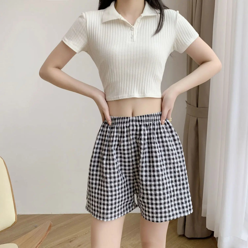 Summer Home Shorts Women's High Waisted Slimming Wide Leg Pants Sports Casual Pants Loose Plaid Pajama Pants