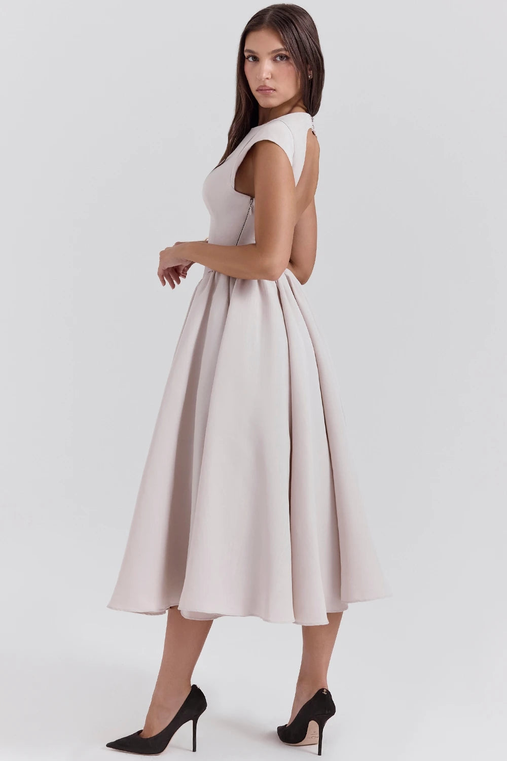 CHNMR French Elegant Solid O-neck Sleeveless Women A-line Long Dress Sexy Ruffle High Street Lady Dresses Casual Female Vestidos