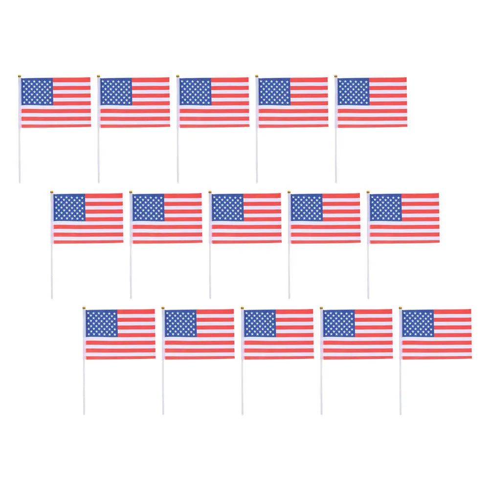 15Pcs Portable Mini Usa Flags 14x21cm Handheld American Stick Flags Lightweight Fade Resistant for Parades Ceremonies Outdoor