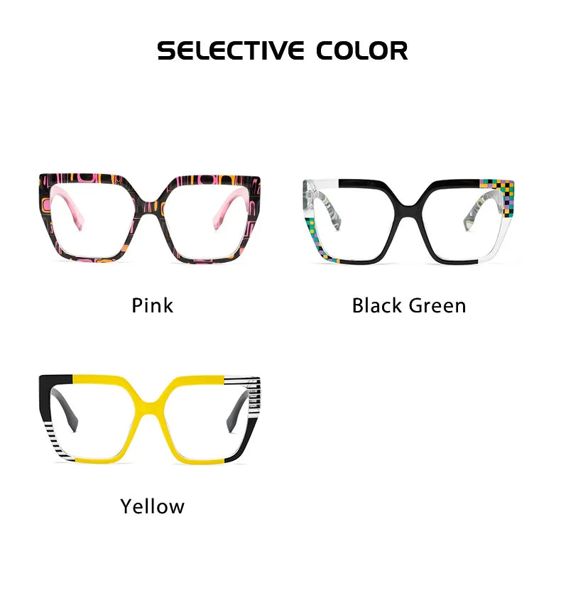 New Square Grid Pattern Frame Photochromic Anti Blue Ray Femal Sunglasses Presbyopic Hyperopia Short Sight Prescription Eyeglass
