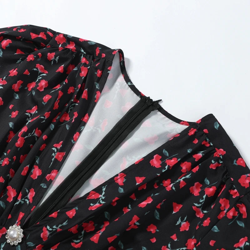 Slim Printed Waist-cinching Fishtail Dress 2026 Summer New Ladies Sexy V-neck Short Sleeve Split Long Robes Women's Party Gowns