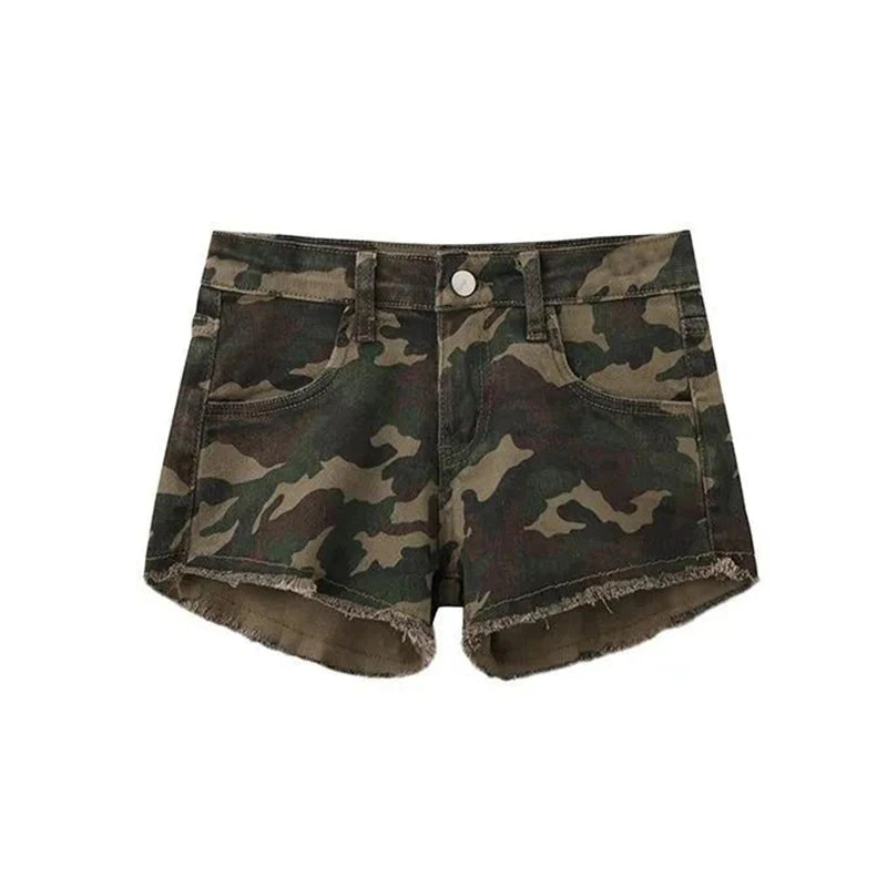 Summer Lady Retro Casual High Waist Denim Pants Girls New Fashion Camouflage Short Jeans Women Raw Edge Thin Shorts