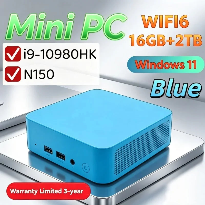 Intel Core N150/I9‑10980HK Ultra Compact Mini PC 16GB RAM 2TB SSD Triple 4K Monitor Home Office Small Pro Sharp Performance