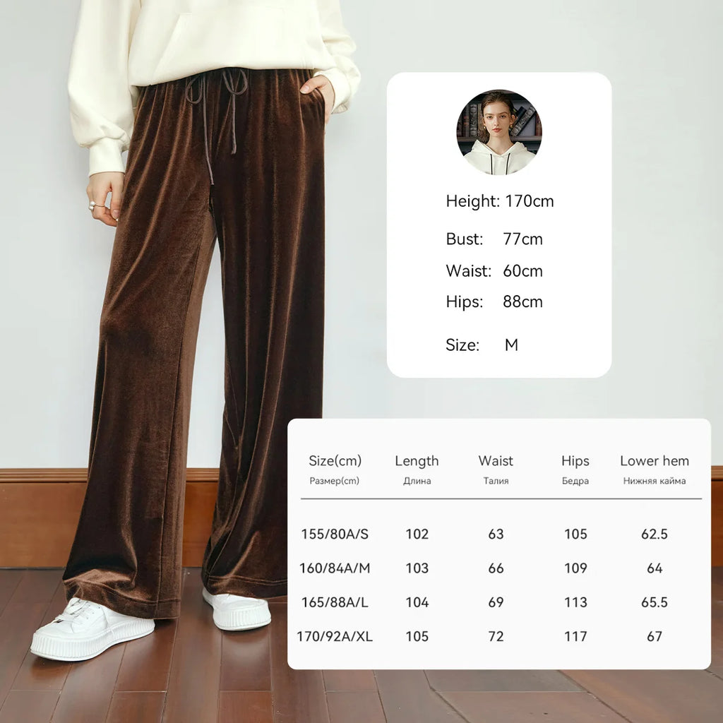 OLrain Velvet Drawstring Baggy Sweatpant Woman 2026 Autumn Casual Retro High Waist Wide Leg Long Pants Women Trousers M56QK85138