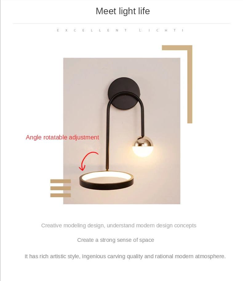 Modern Led Wall Lamp Nordic Sconce Round Lighting Luxury Rotatable Corridor Bedside Hallway Living Room Dining Indoor Deco Light