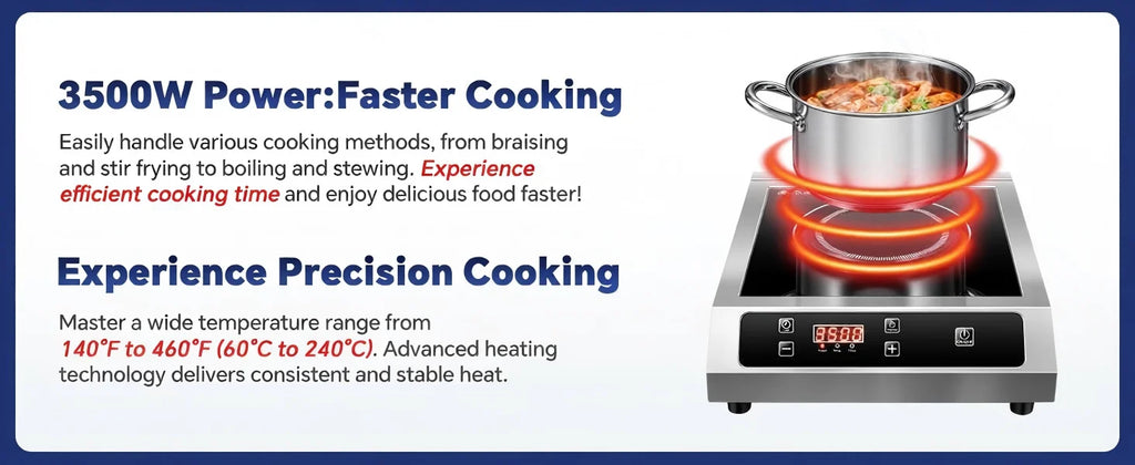 14" 3500W Commercial Induction Burner, Portable Countertop