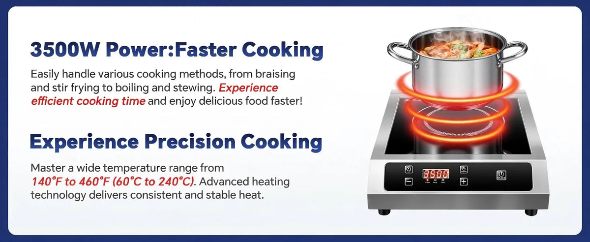 14" 3500W Commercial Induction Burner, Portable Countertop