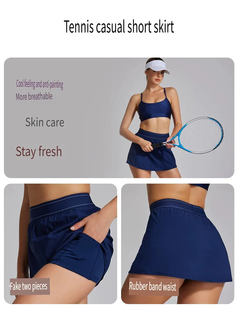 Women's Two Piece Sports Short Skirt Tennis Skirt High Waist Golf Skirt Running Yoga Skirt With Pockets Elegant Dresses