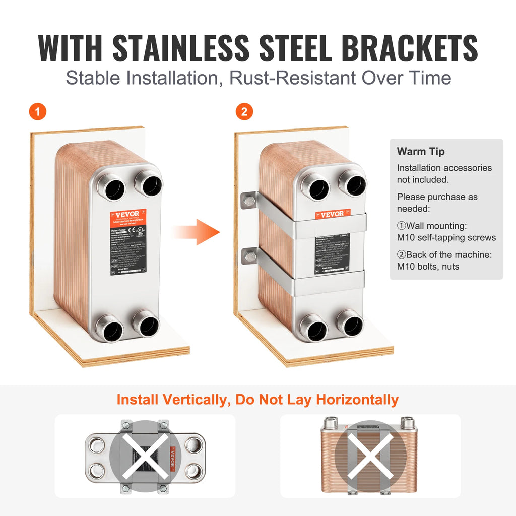 SucceBuy Heat Exchanger 5"x 12" 80 Plates Brazed Plate Stainless Steel For Floor Heating Water Heating Snow Melting Beer Cooling