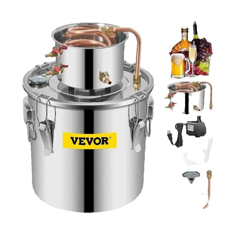 SucceBuy 3 5 8 Gal Distiller Moonshine Alcohol Brew Water Wine Essential Oil Brewing Kit Stainless Copper with Pump for Home DIY