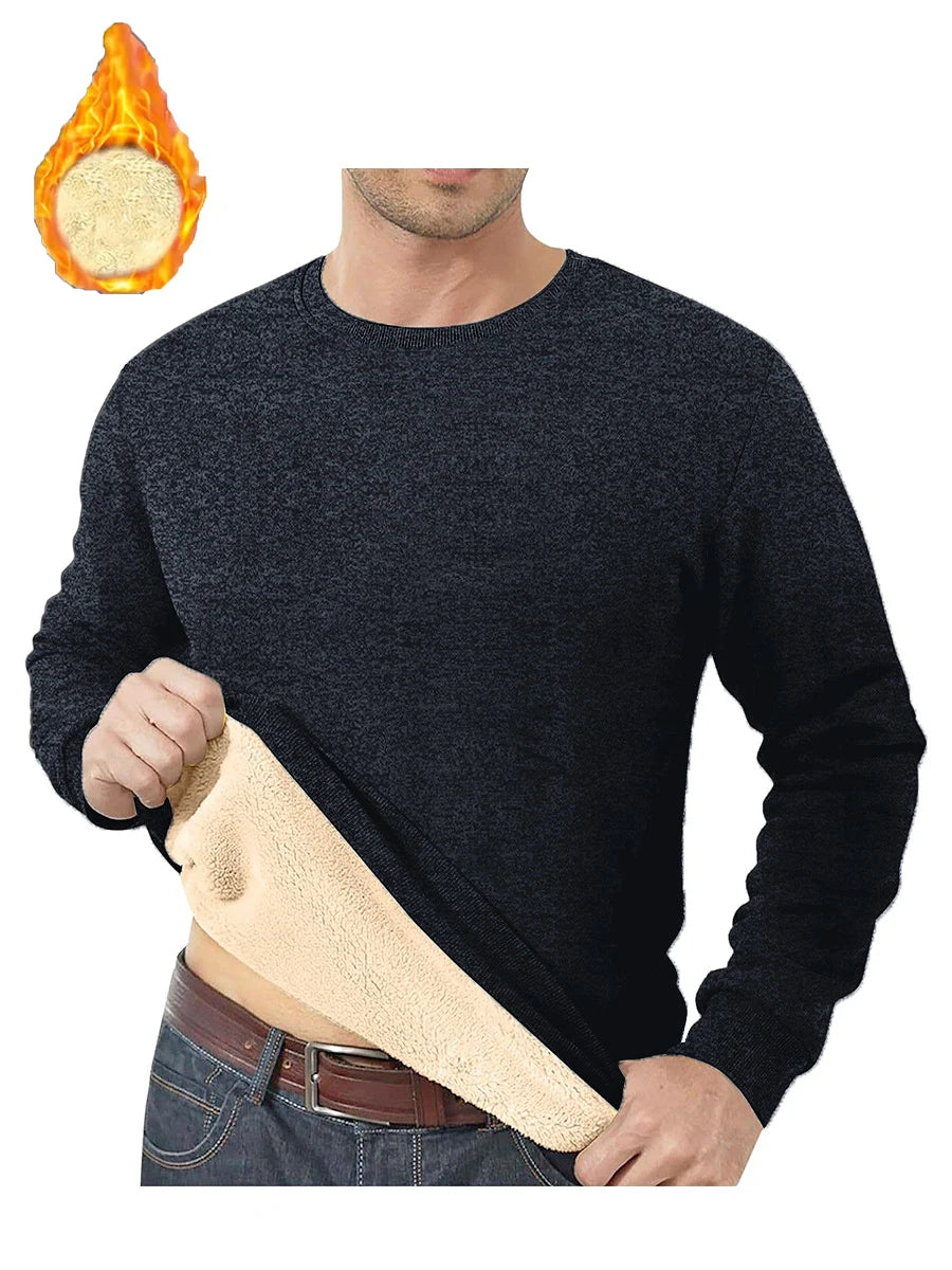 Lamb Fleece Round Neck Top for Men in Winter with Thick and Warm Fleece Hoodie