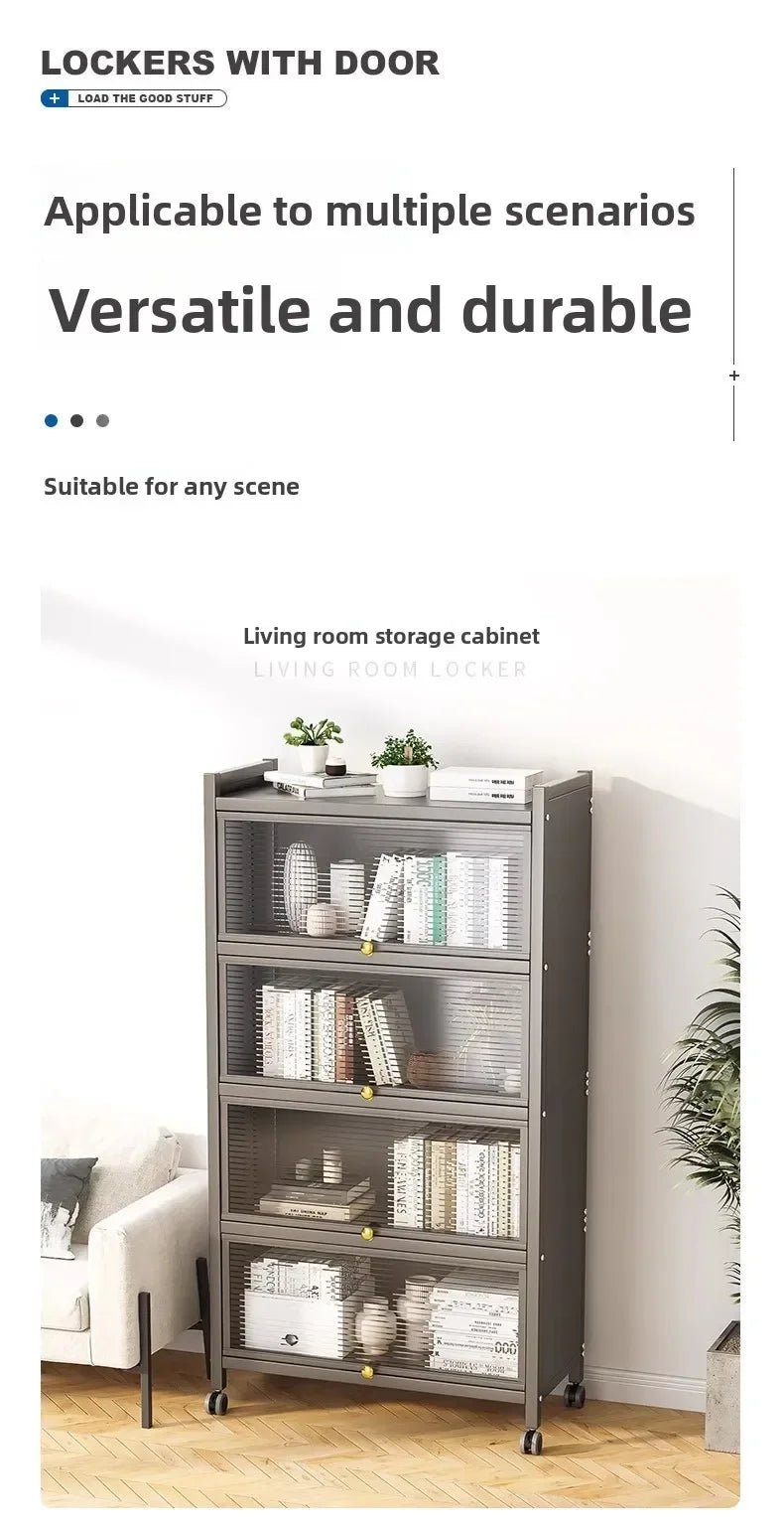 Multi-functional Kitchen Shelf Floor-to-ceiling Shelf Locker Microwave Pot Oven Cabinet Storage Rack with Cabinet Door