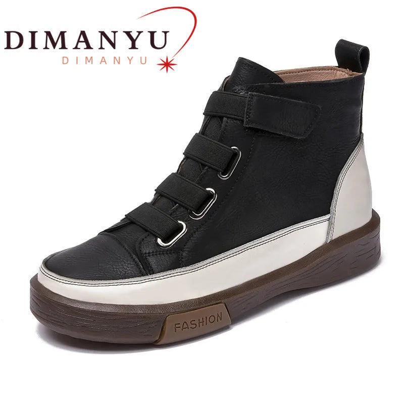 DIMANYU Ladies Shoes Sneakers Flat Fur Women Boots Winter Genuine Leather 2026 Retro Spring Ankle Boots For Women