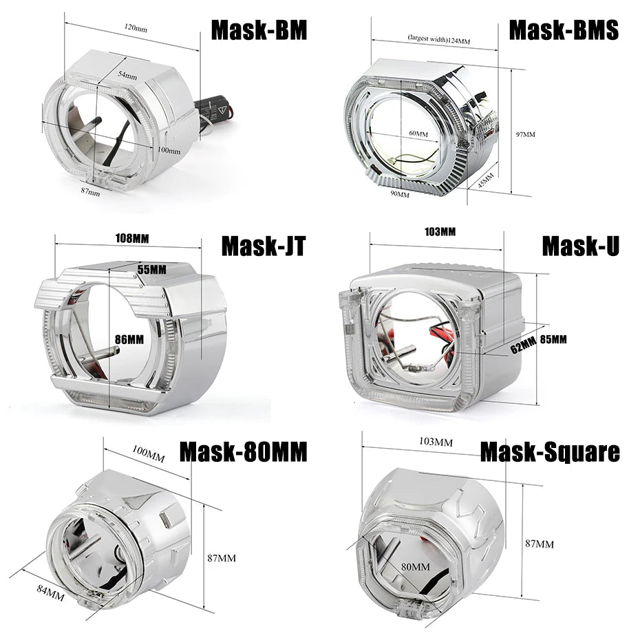 RONAN 2.5 inch LED Angel Eyes DRL Turn Signal Sliver Masks Shrods Covers Fitment 2.5 inch Projector Lens for Jetta BMS