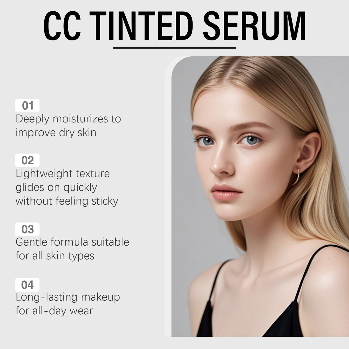 CC Cream Color Correcting Tinted Serum Self Adjust Skin Tone Lightweight Natural Smooth Nude Makeup Gentle Coverage Foundation