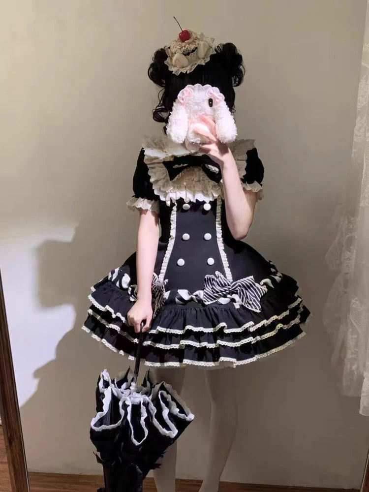 2025 Japanese Kawaii Sweet Lolita Princess Dress Women Pink Y2k Bow Lovely Slim Dresses Female Korea Style Design Chic Outfits