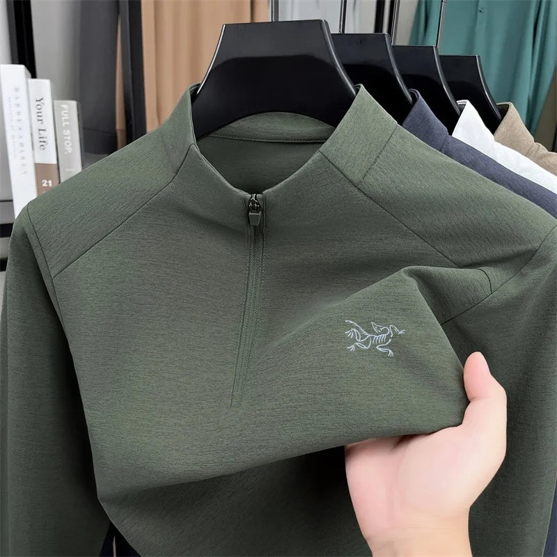 Luxury Men's Brand Spring High Quality T-Shirt Mock Neck Zipper Printing Long Sleeves Hoodie Leisure Fashion Men's Clothing Tops