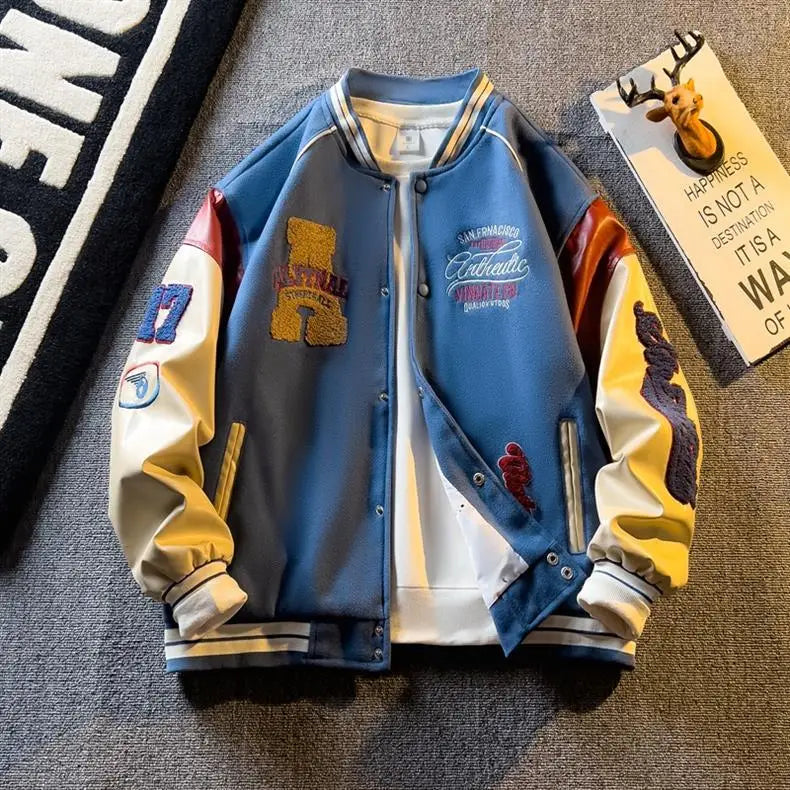 Casual Letter Embroidered Baseball Jacket Men's Women's Loose Fit Comfortable Outerwear Fashionable Preppy Style Spring Autumn