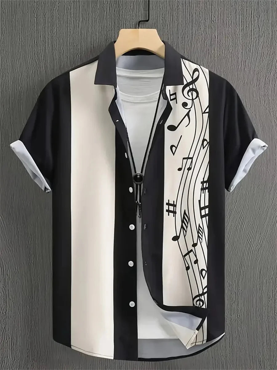 New Summer Men's Shirt with Blue and White Porcelain Floral Print, Short-Sleeve Shirt, Casual Loose-Fitting Lapel Hawaiian Shirt
