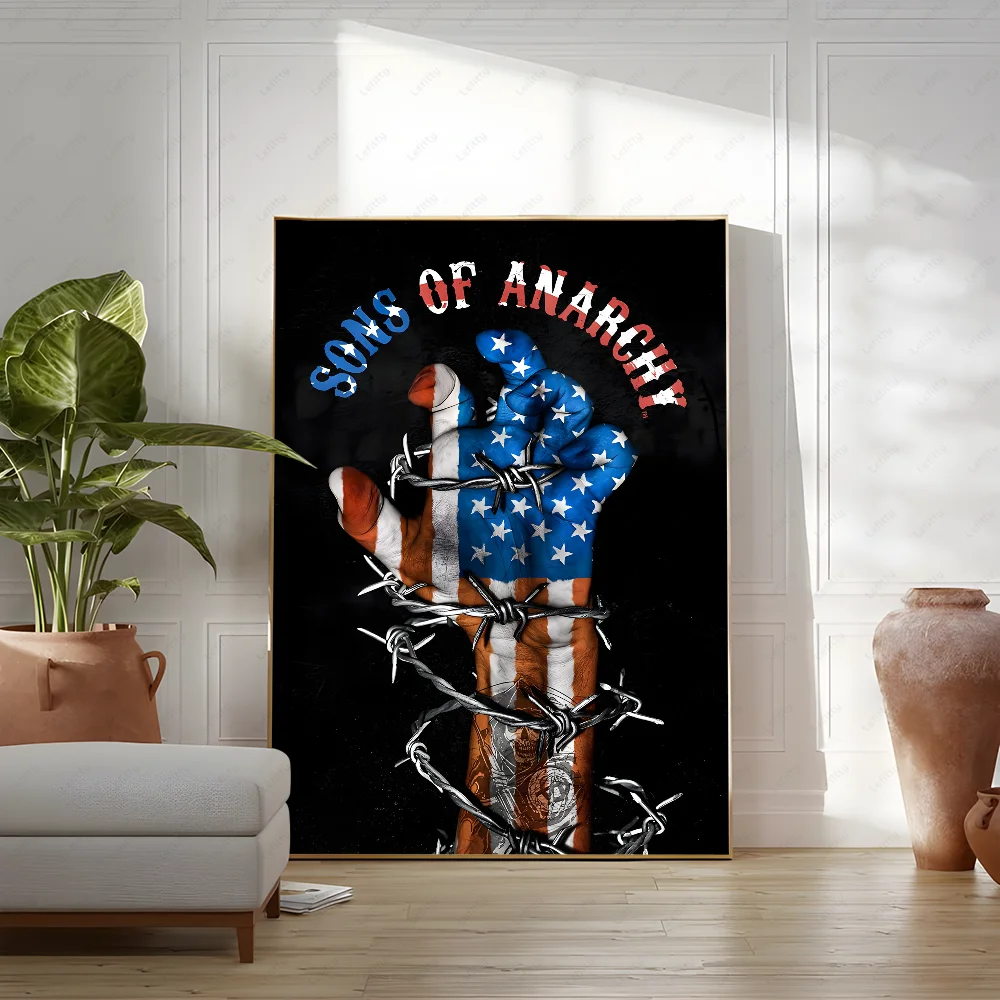 S-Sons Of A-Anarchy Crime Movie Poster Sticky Wall Art Printing Waterproof Home Living Bed Room Bar Hallway Aesthetic Decor
