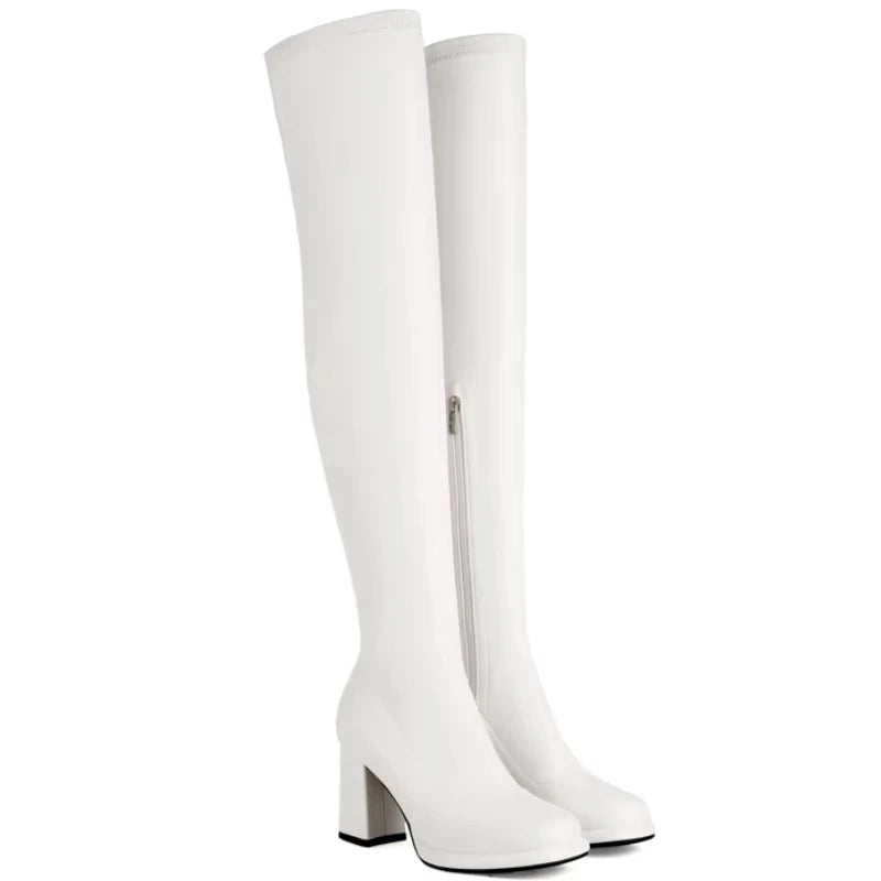 SGESVIER Women's Over the Knee High Boots Elegant Autumn Winter Shoes Gold Silver Heeled Long Thigh Boot Ladies Party Shoes