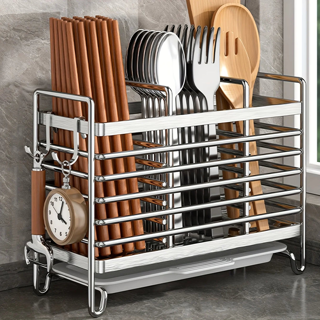 No-Drill Wall-Mounted Utensil Holder Stainless Steel Space-Saving Organizer For Kitchen Cutlery Ideal For Small Spaces