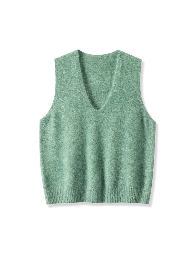 SuyaDream, Women Vests, Fleece Wool, V Neck, Chic Pullovers, 4.7%Cashmere 95.3%Wool, 2025 Fall Winter Sweaters, Tanks