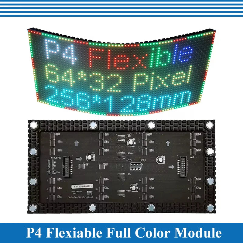P4 Flexible LED screen panel module 256*128mm 64*32 pixels 1/16 Scan Indoor Full color P4 Flexible LED display panel module