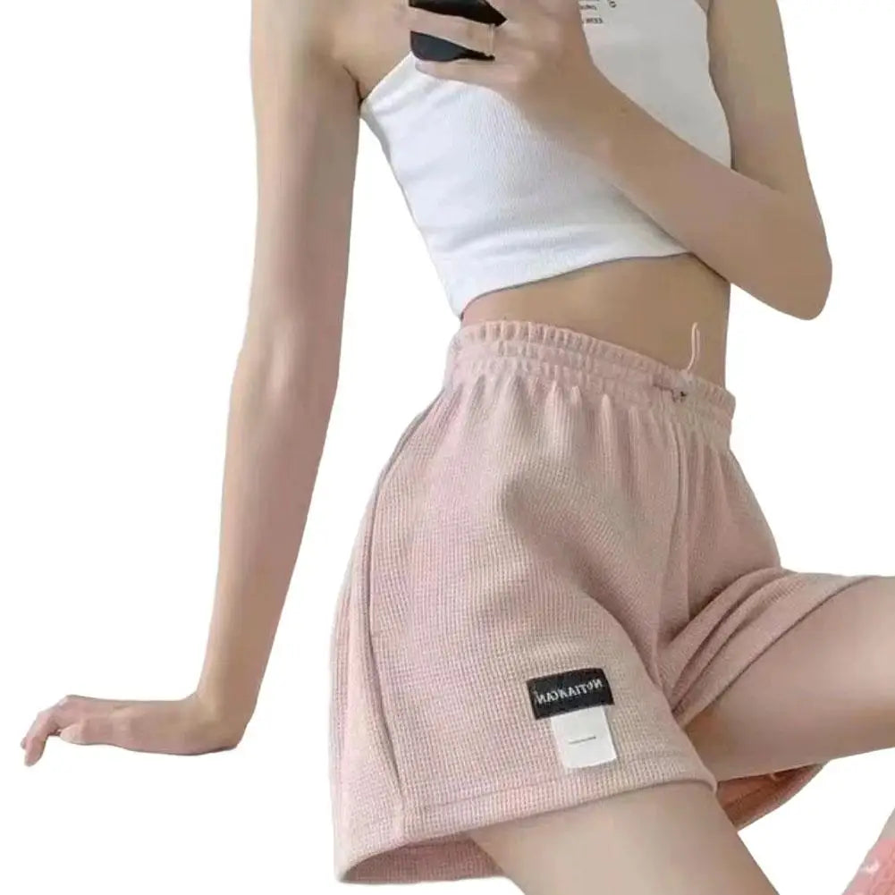 Summer Women's Shorts Loose Hot Pants High Waist Elastic Casual Solid Color Pants With Drawstring Pockets Women's Pants ﻿