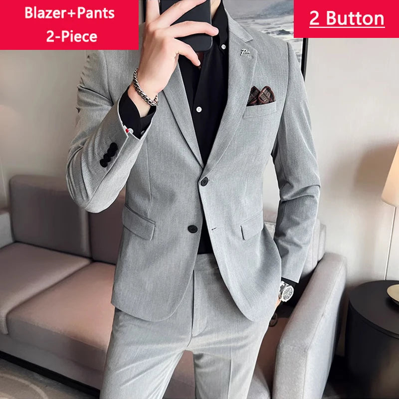 Blazer Vest Pants Men's Navy Blue Suit Set Slim Fit Blazer Vest Pants Formal Outfit for Business Wedding Office Groom Party