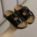 Summer Toddler Kids Boys Girls Suede Cork Slide Sandals Double Buckle Non-Slip Soft Sole for Indoor Outdoor Daily Casual Wear