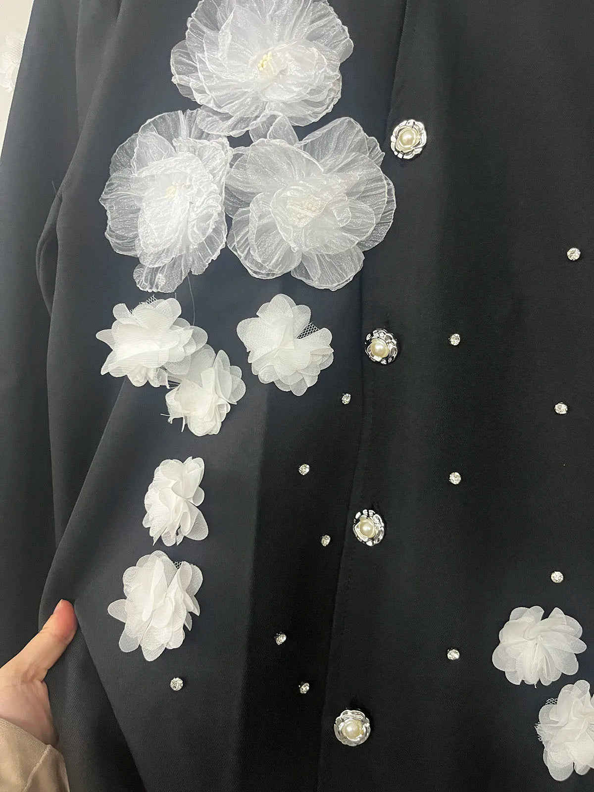 Flower Appliques Men's Jacket Spring Autumn Pearl Beading Lapel Coat American Fashion High Street Male Gorgeous Jackets