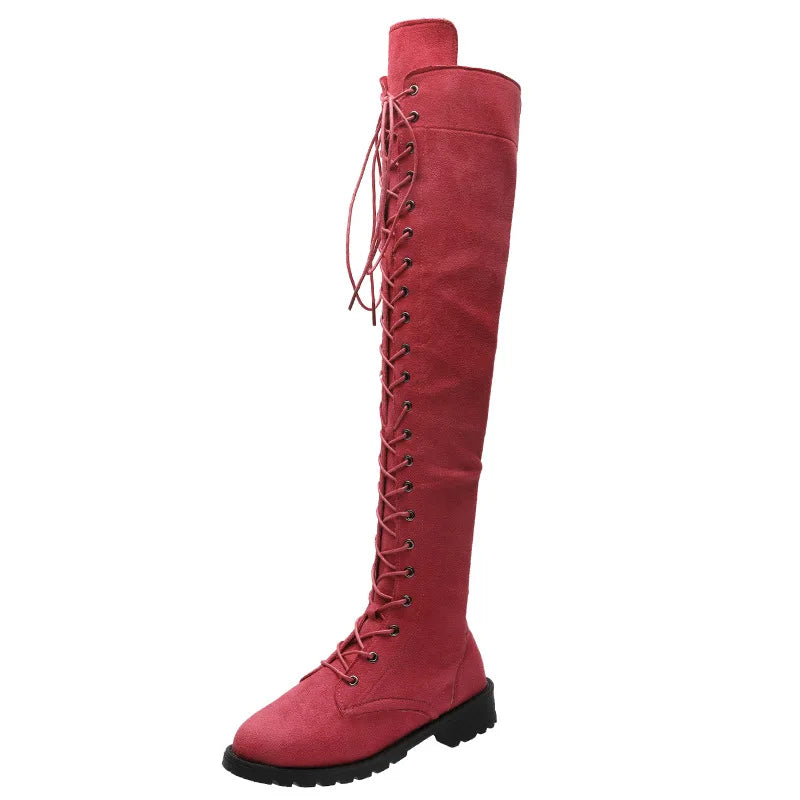 2024 New Winter Foreign Trade Large Size Long Boots European and American Round Head Strap 43 Size Women's Boots Leather Boots