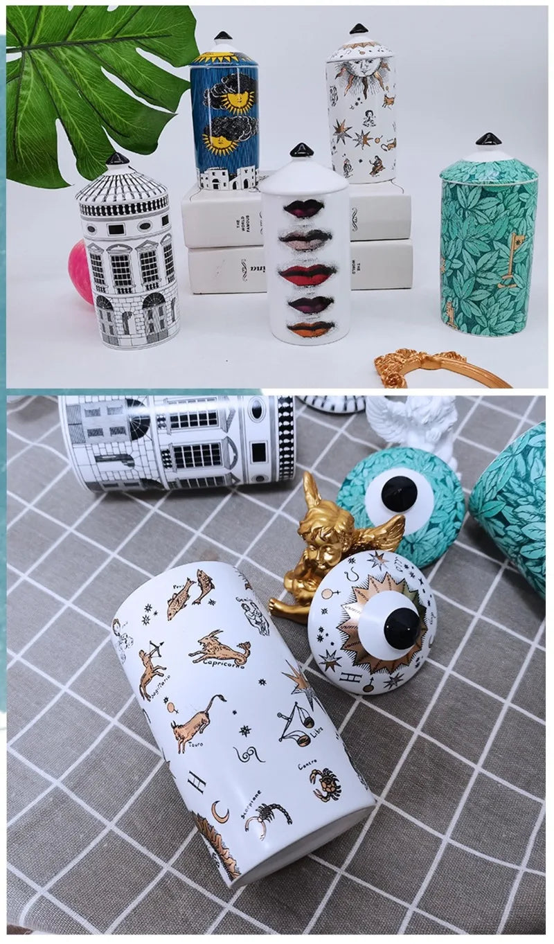 Modern Ceramic Jewelry Cosmetic Cotton Swab Storage Box Candle Holder Tabletop Building Craft Decoration Scented Candle Jar New