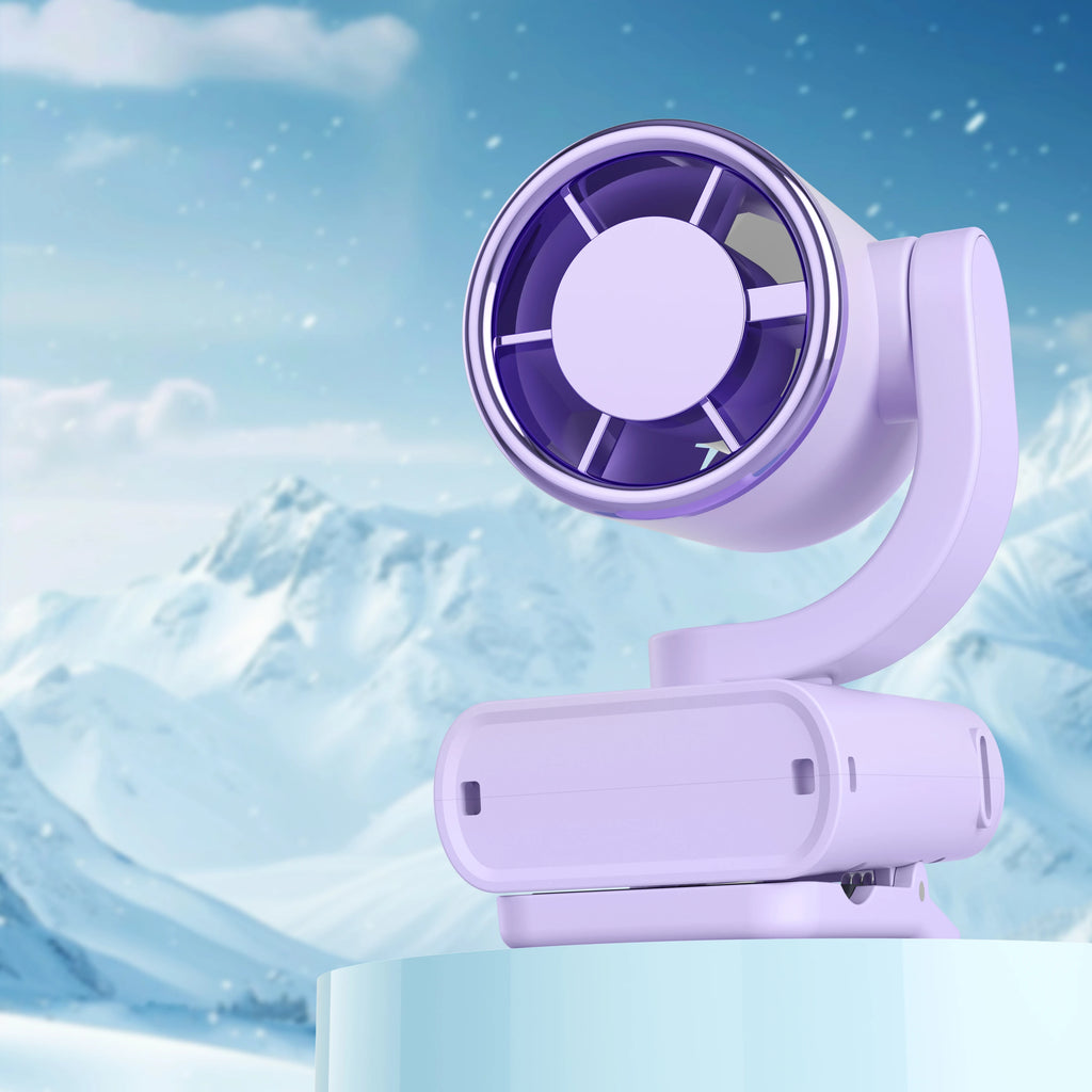 Portable rechargeable clip-on fan, rotating hanging fan with air-cooling function, suitable for outdoor and camping use. The fan