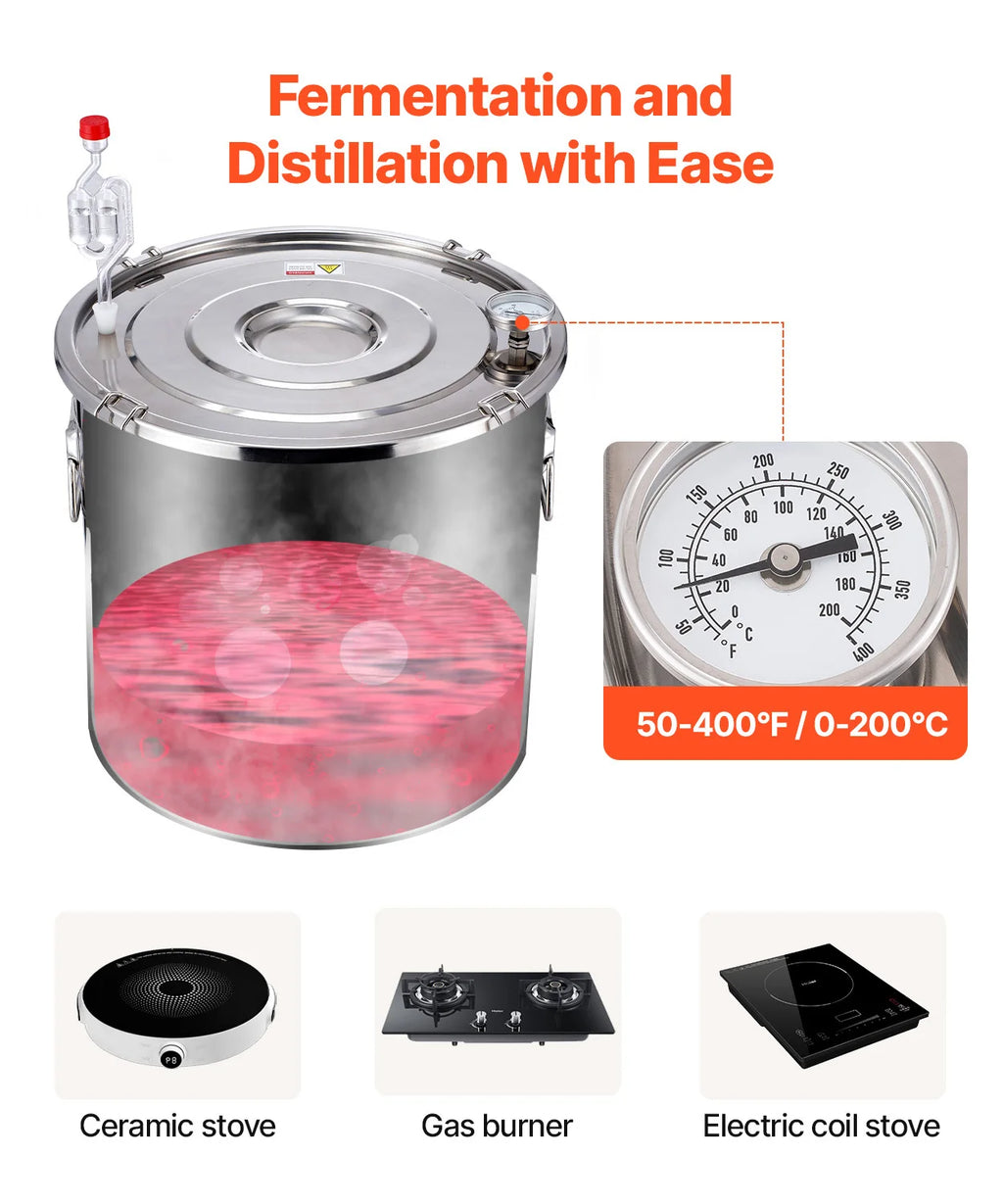 SucceBuy 3 5 8 Gallon Alcohol Still  Stainless Steel Water Alcohol Distiller with Copper Coil Brewing Refining Fermentation Kit