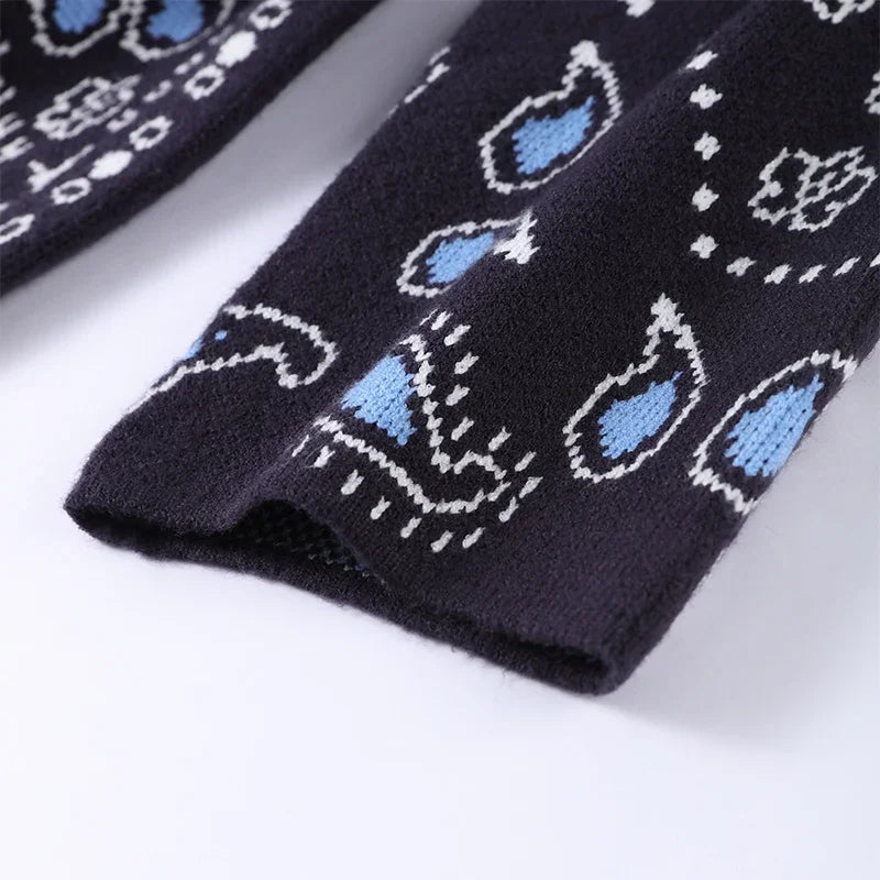 Casual Print Tassel Cardigan Women Elegant Belt V-neck Long Sleeve Knitted Sweaters Female 2026 Autumn Winter Knitwears Lady