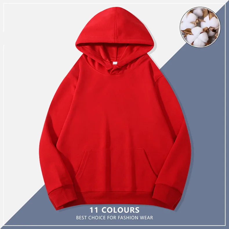 Custom Embroidery Logo Hooded Sweater Men's Loose Size Autumn Cotton Sweatshirt High Quality Tops Male Hip Hop Pullover