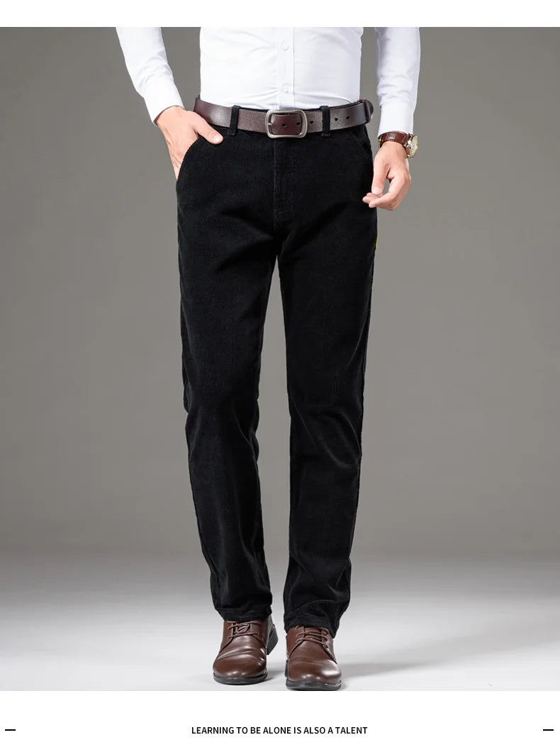 Corduroy Men's Business Casual Pants Fashion Comfortable Khaki Slim Straight Trousers Classic Male Brand Clothing Pants