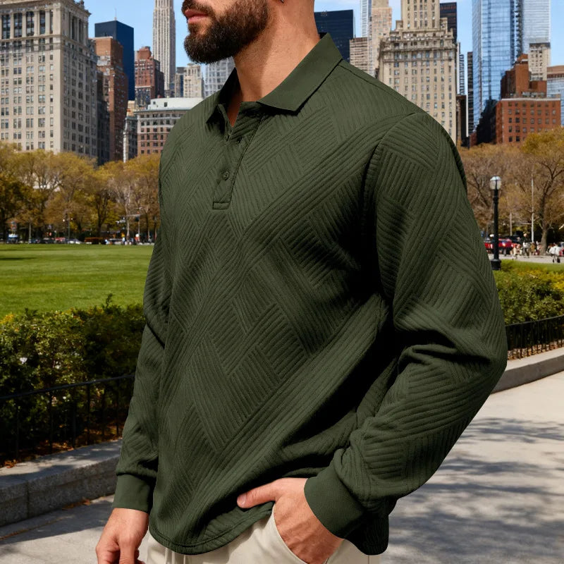 2025 spring and autumn men's light luxury casual simple lapel jacquard POLO button-down long-sleeved sweater